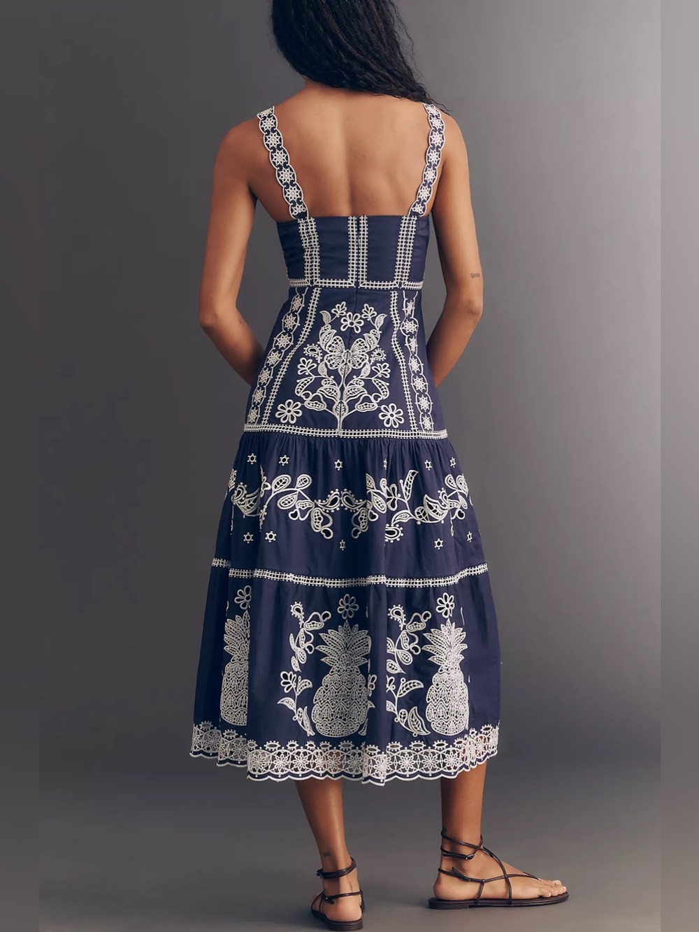 FARM Rio Blue Richelieu Embroidered Midi Dress - Picture 2 of 4